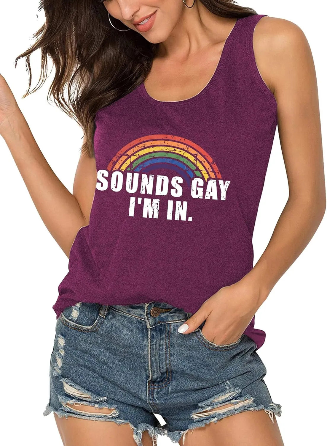 Gay Pride Tank Top Women Rainbow Sounds Gay Im in Tanks LGBT Equality Sleeveless Tee Tops
