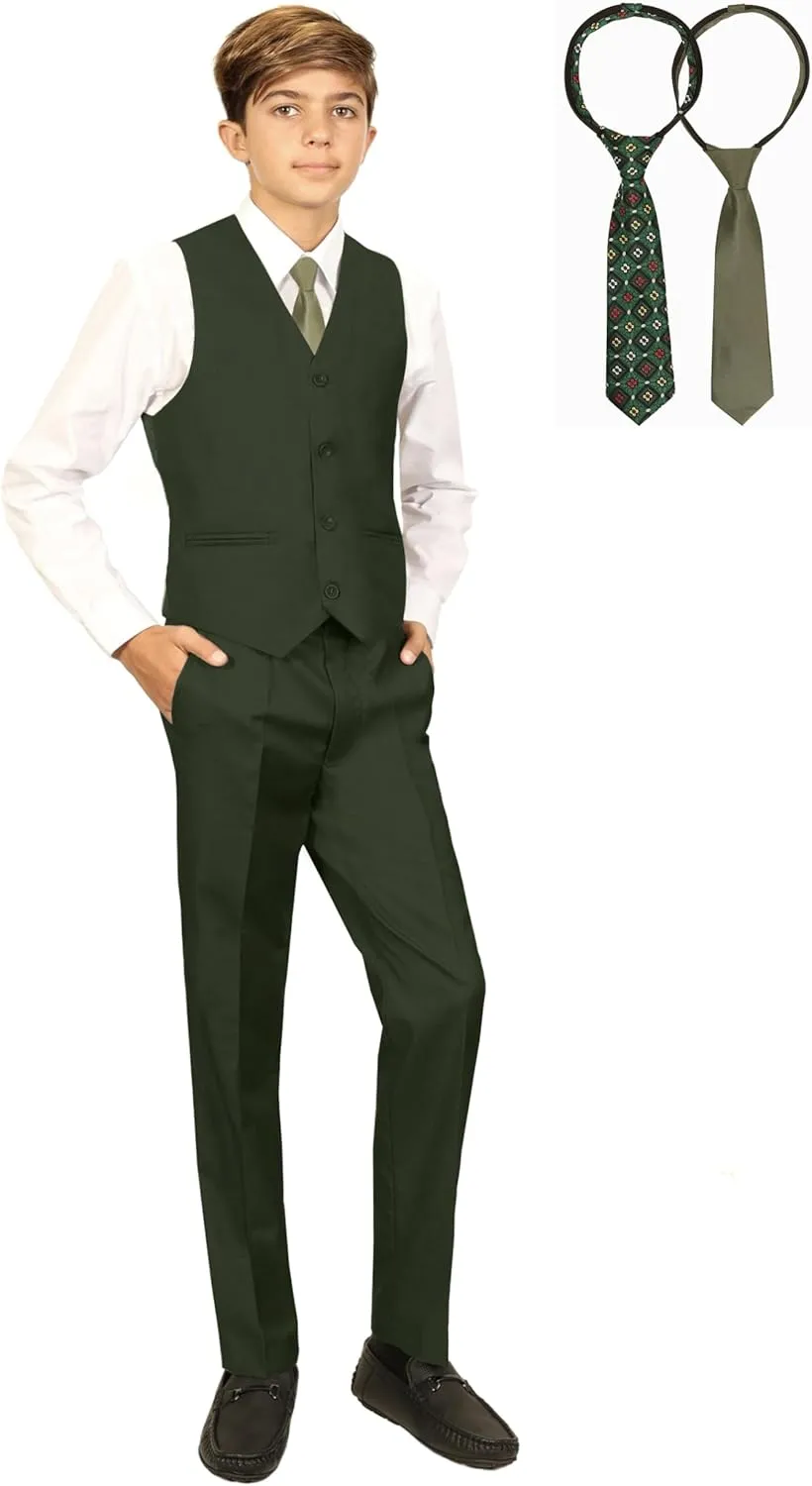 Gioberti 5 Piece Boys Formal Vest, Pants, Dress Shirt & Tie Set