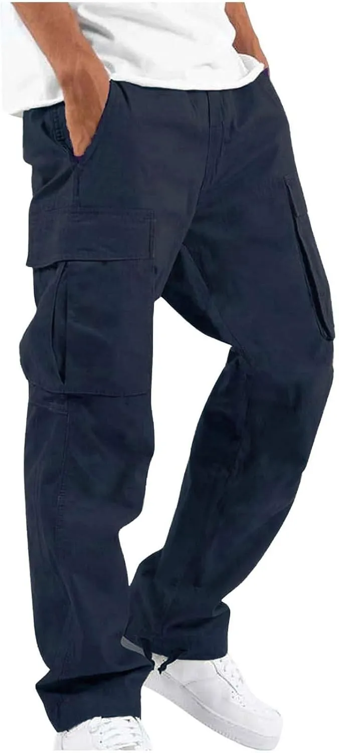 GOFULY Cargo Pants for Men Baggy Elastic Waist Drawstring Pants Pockets Pants Stretch Casual Fall Winter Joggers Trousers