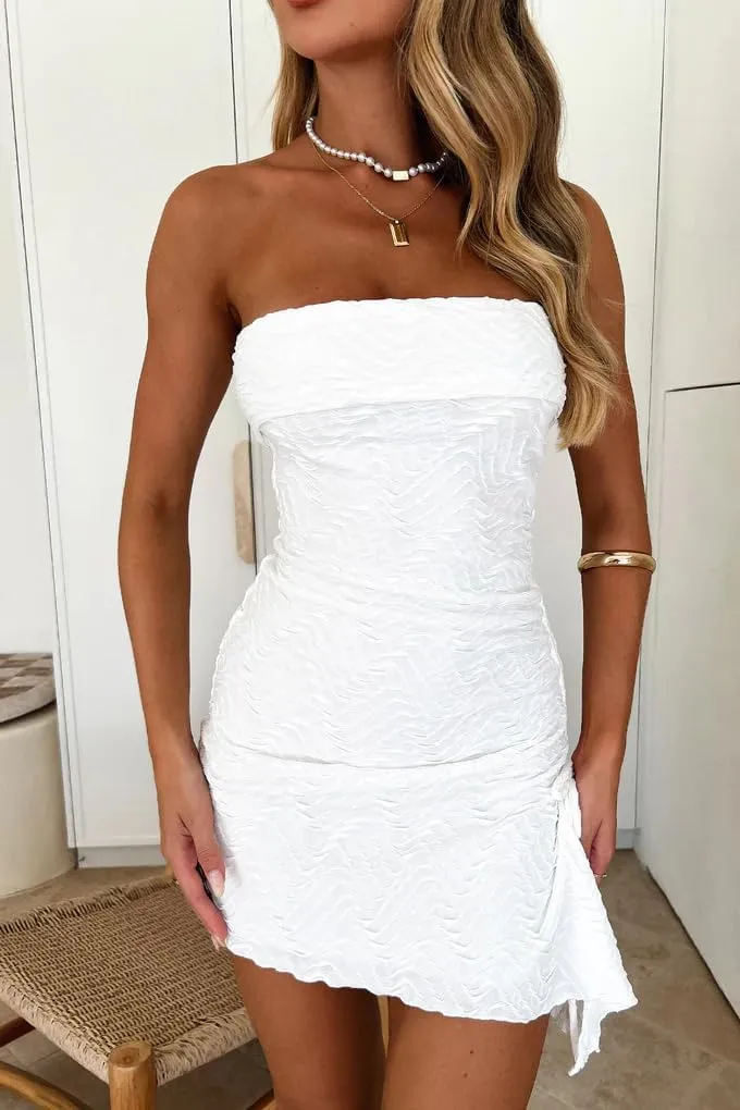 GOKATOSAU Women's Floral Strapless Fold Over Neckline Split Drawstring Bodycon Ruched Mini Dress