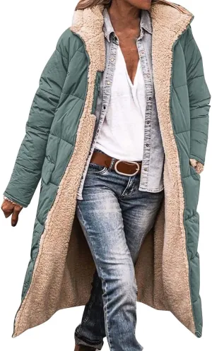 GOKKILRW Womens Long Fleece Down Coats Shearling Sherpa Quilted Jacket with Hood 2024 Winter Fashion Clothes Oversized Jacket