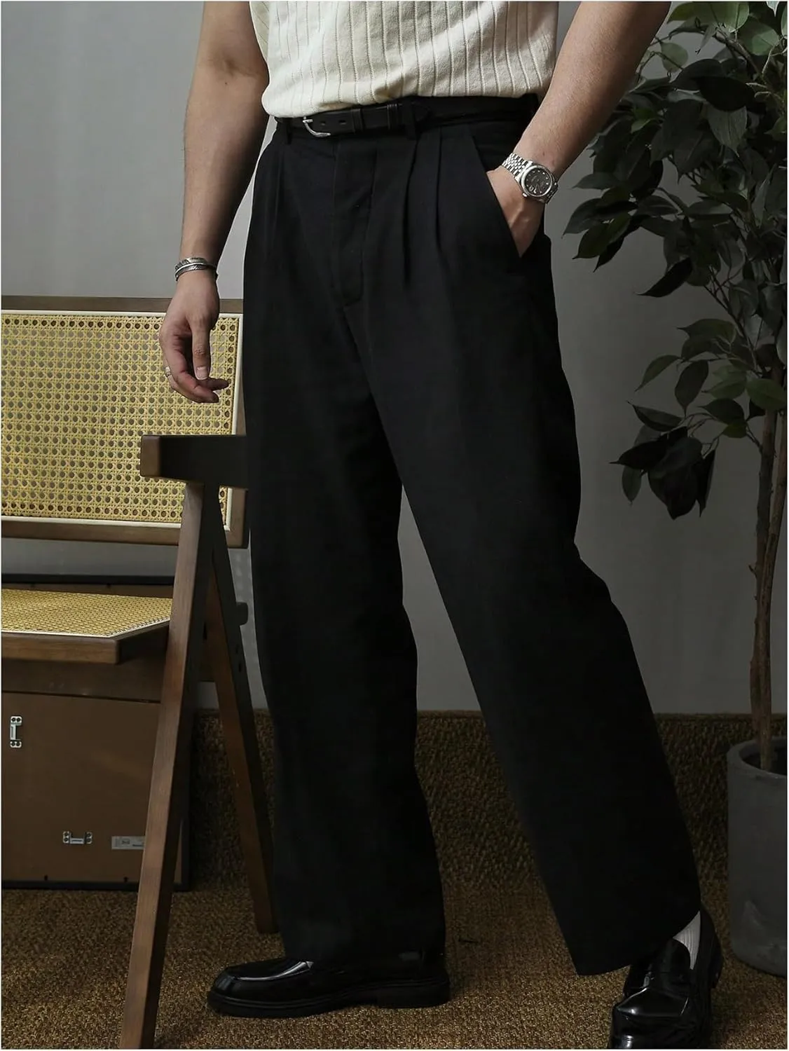 GORGLITTER Men's Baggy Wide Leg Dress Pant Straight Leg Suit Pant Lightweight Modern Fit Business Trousers