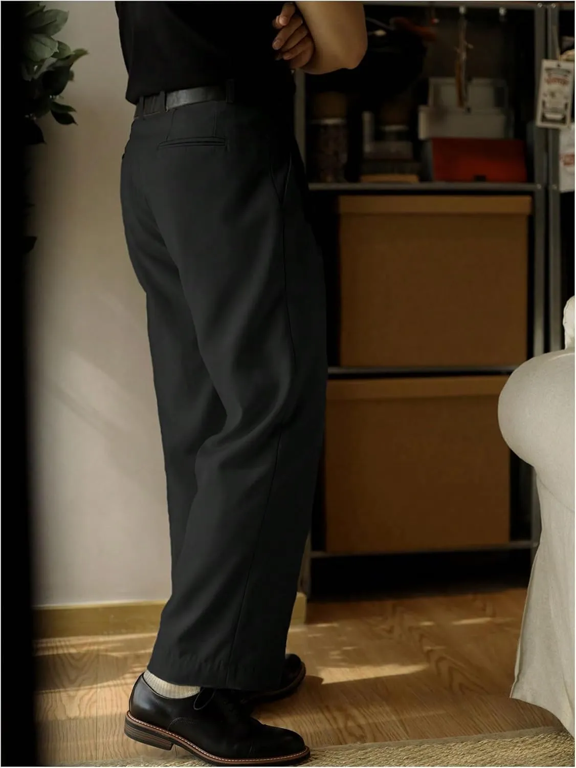 GORGLITTER Men's Baggy Wide Leg Dress Pant Straight Leg Suit Pant Lightweight Modern Fit Business Trousers