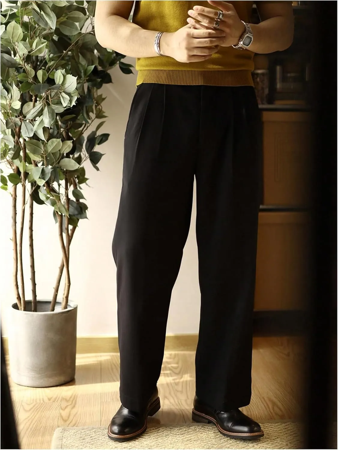 GORGLITTER Men's Baggy Wide Leg Dress Pant Straight Leg Suit Pant Lightweight Modern Fit Business Trousers