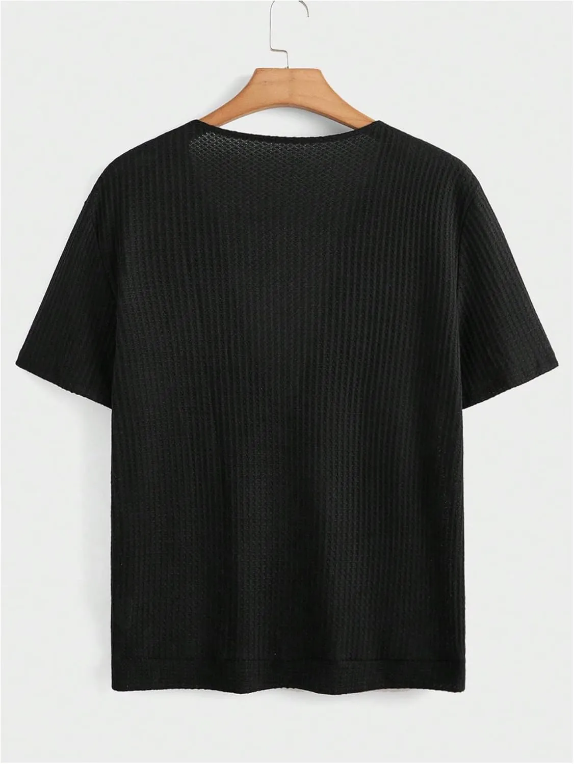 GORGLITTER Men's Deep V Neck Waffle Knit Shirt Casual Short Sleeve Solid Tee Shirts