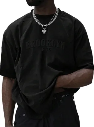 GORGLITTER Men's Oversized T Shirt Letter Graphic Short Sleeve Drop Shoulder Crewneck Tee Tops