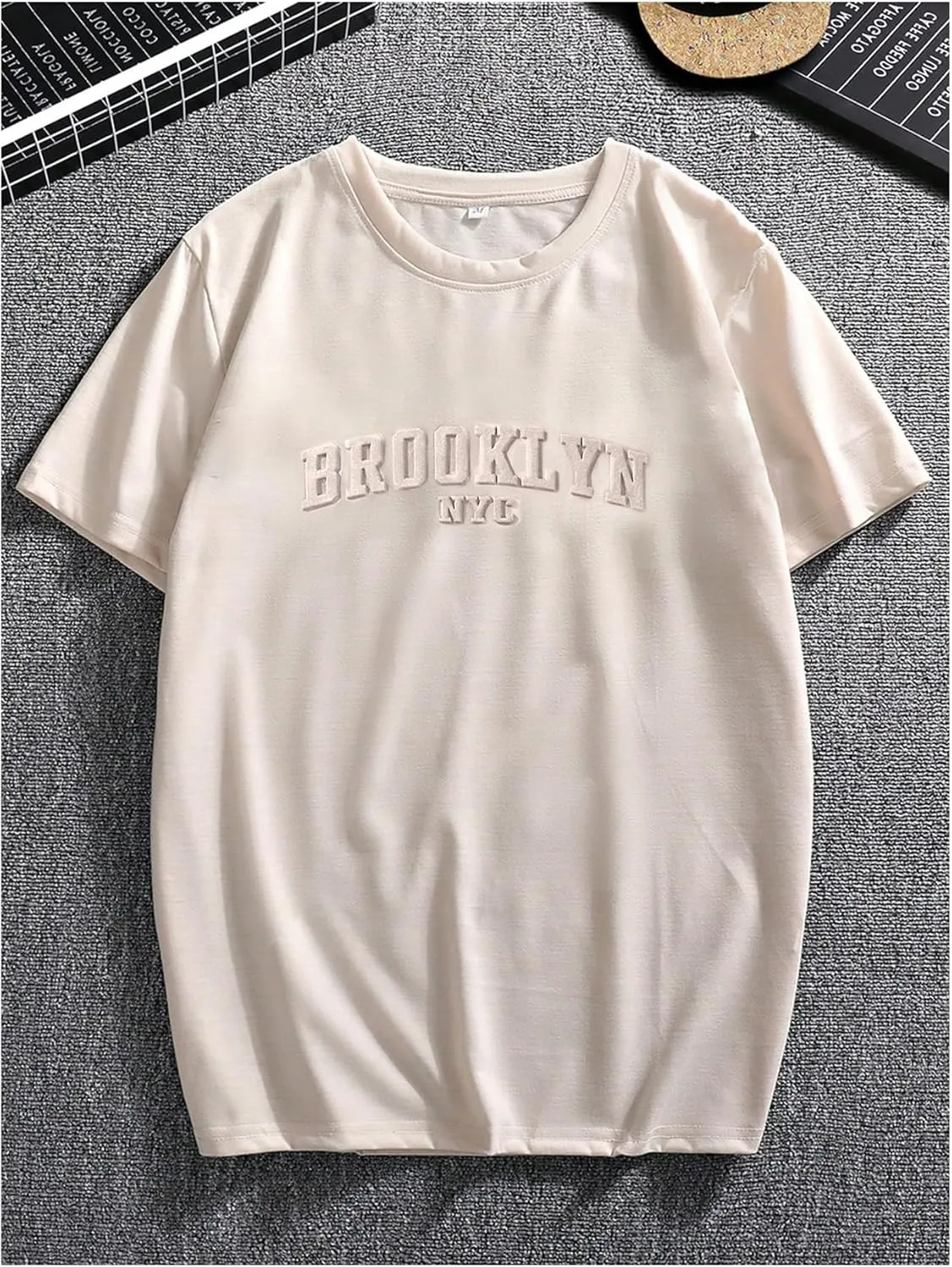 GORGLITTER Men's Oversized T Shirt Letter Graphic Short Sleeve Drop Shoulder Crewneck Tee Tops