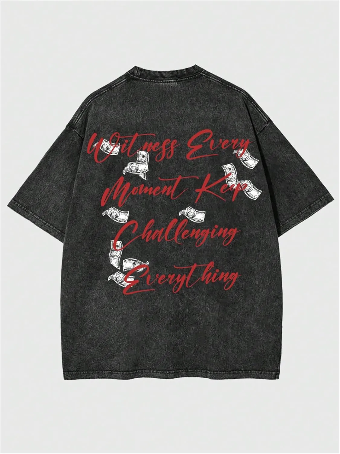 GORGLITTER Men's Slogan Print Short Sleeve Oversized T Shirt Casual Short Sleeve Drop Shoulder Loose Fit Tee Shirt