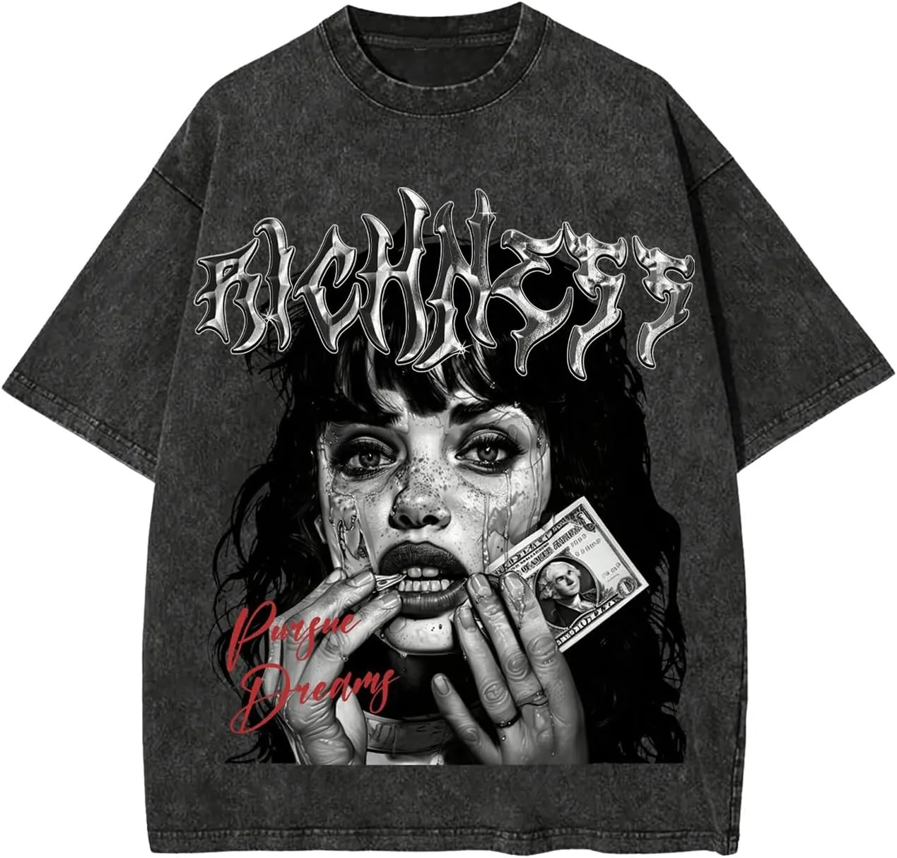 GORGLITTER Men's Slogan Print Short Sleeve Oversized T Shirt Casual Short Sleeve Drop Shoulder Loose Fit Tee Shirt