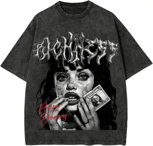 GORGLITTER Men's Slogan Print Short Sleeve Oversized T Shirt Casual Short Sleeve Drop Shoulder Loose Fit Tee Shirt