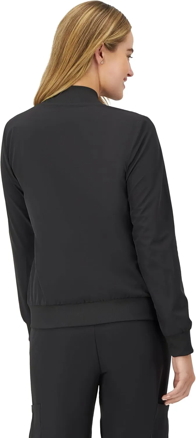 Hanes Women's Scrubs Bomber Jacket, Zip-Up Healthcare Scrub Jacket for Women, Moisture Wicking