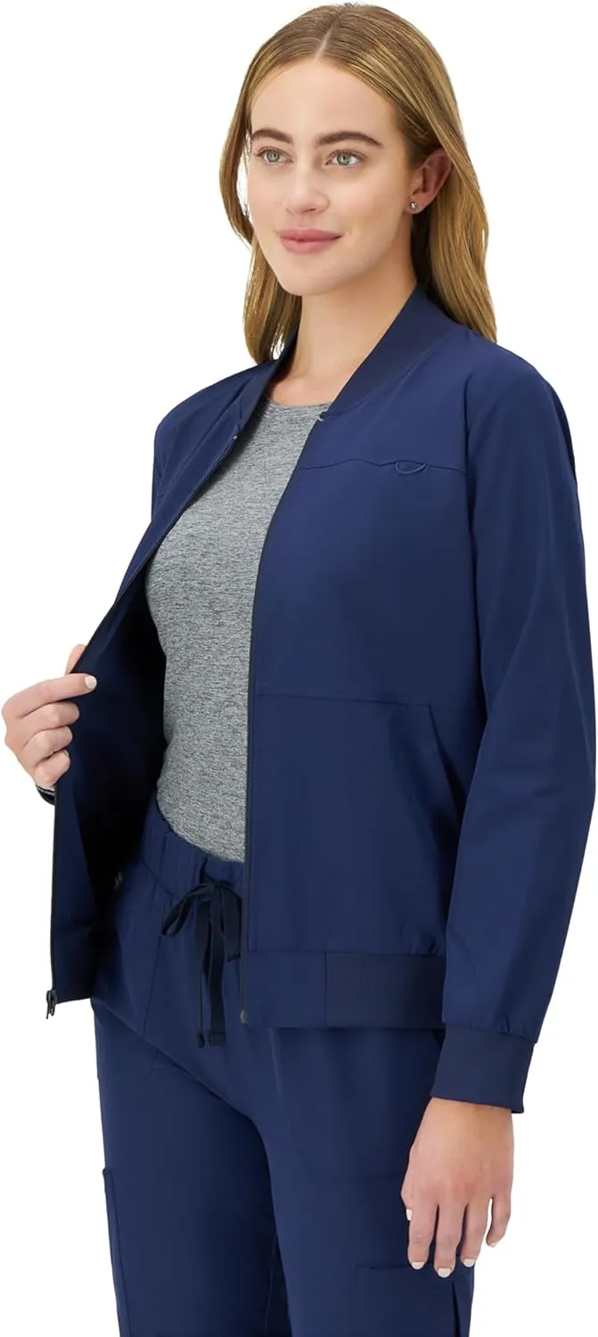 Hanes Women's Scrubs Bomber Jacket, Zip-Up Healthcare Scrub Jacket for Women, Moisture Wicking