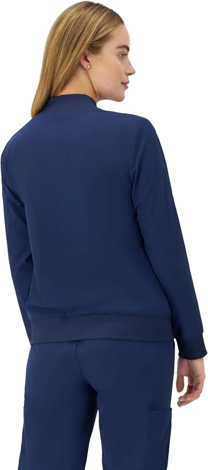 Hanes Women's Scrubs Bomber Jacket, Zip-Up Healthcare Scrub Jacket for Women, Moisture Wicking