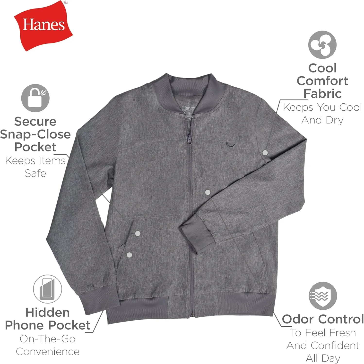 Hanes Women's Scrubs Bomber Jacket, Zip-Up Healthcare Scrub Jacket for Women, Moisture Wicking