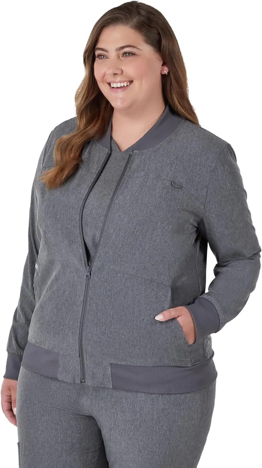 Hanes Women's Scrubs Bomber Jacket, Zip-Up Healthcare Scrub Jacket for Women, Moisture Wicking