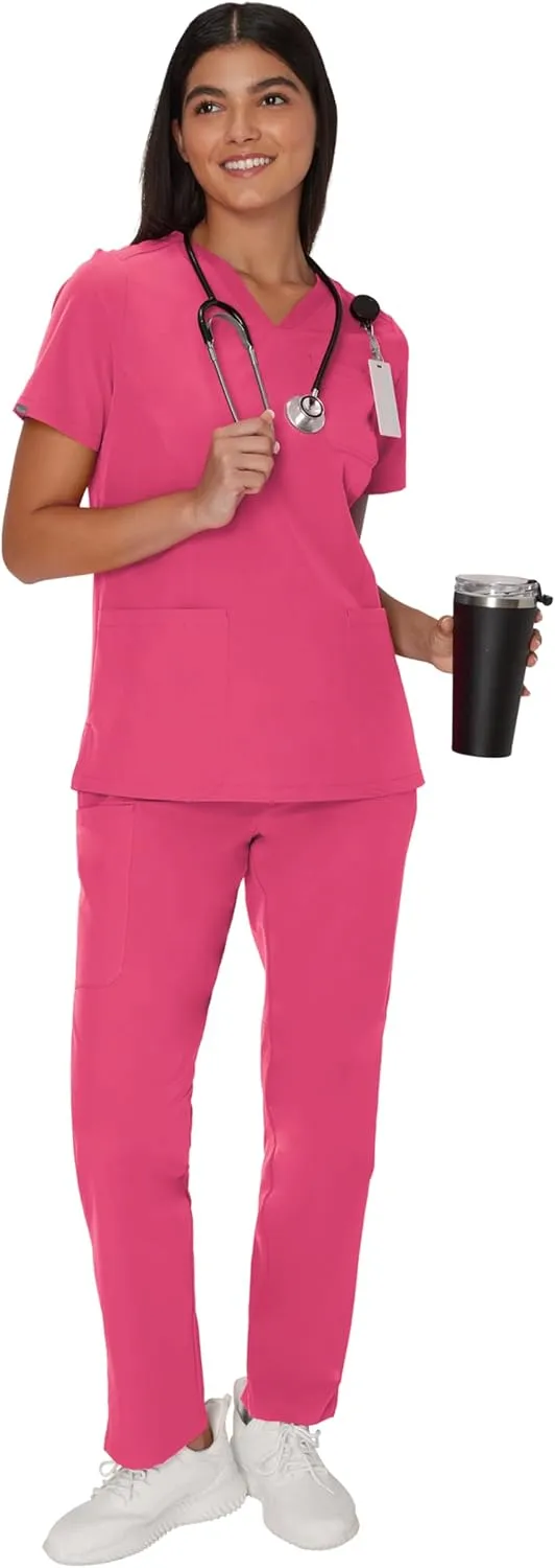 Hanes Women's Scrubs Healthcare Top, Moisture-Wicking Stretch Scrub Shirts, Ribbed Back Panel
