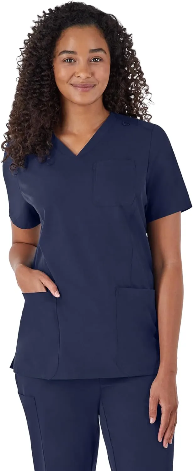 Hanes Women's Scrubs Healthcare Top, Moisture-Wicking Stretch Scrub Shirts, Ribbed Back Panel