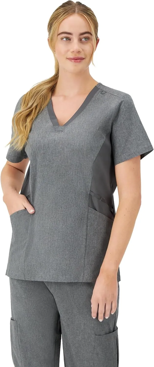 Hanes Women's Scrubs Healthcare Top, Moisture-Wicking Stretch Scrub Shirts, Ribbed Side Panels