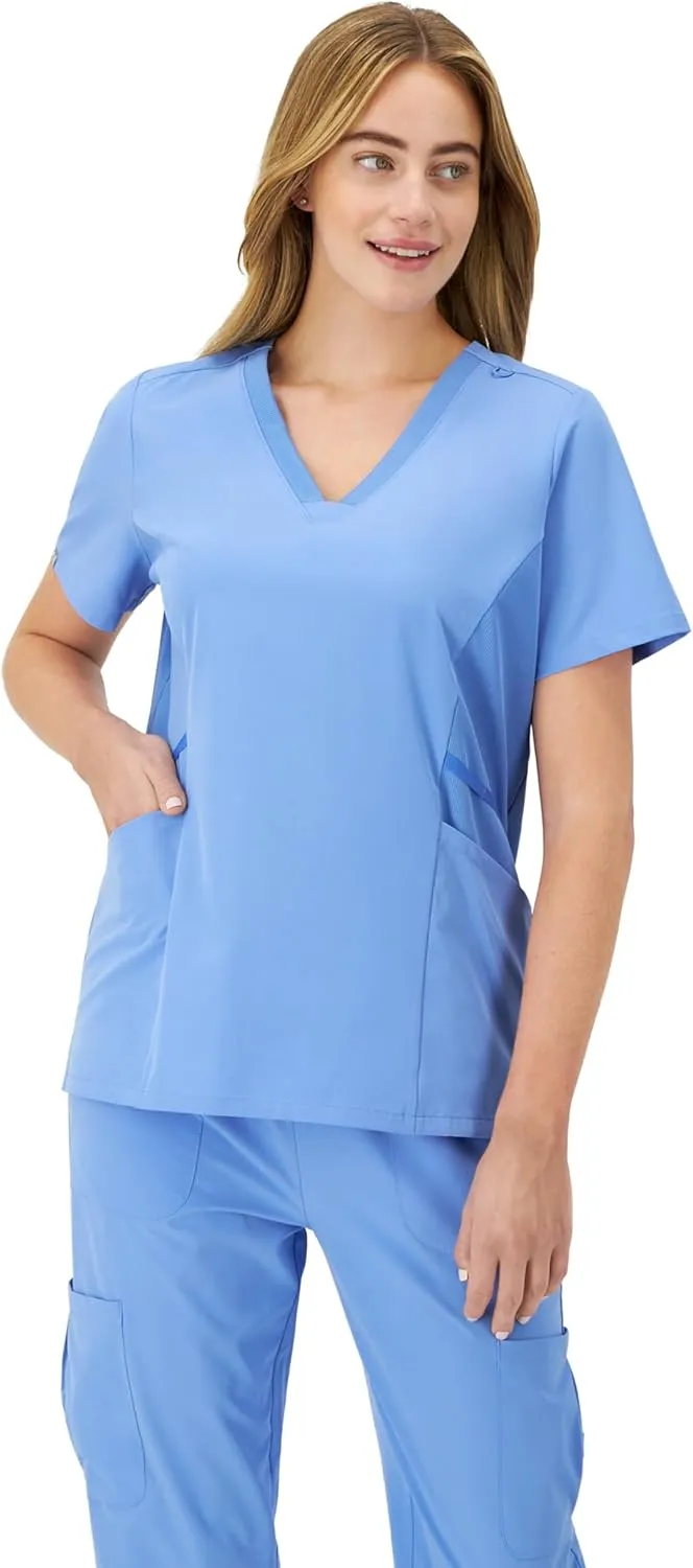 Hanes Women's Scrubs Healthcare Top, Moisture-Wicking Stretch Scrub Shirts, Ribbed Side Panels