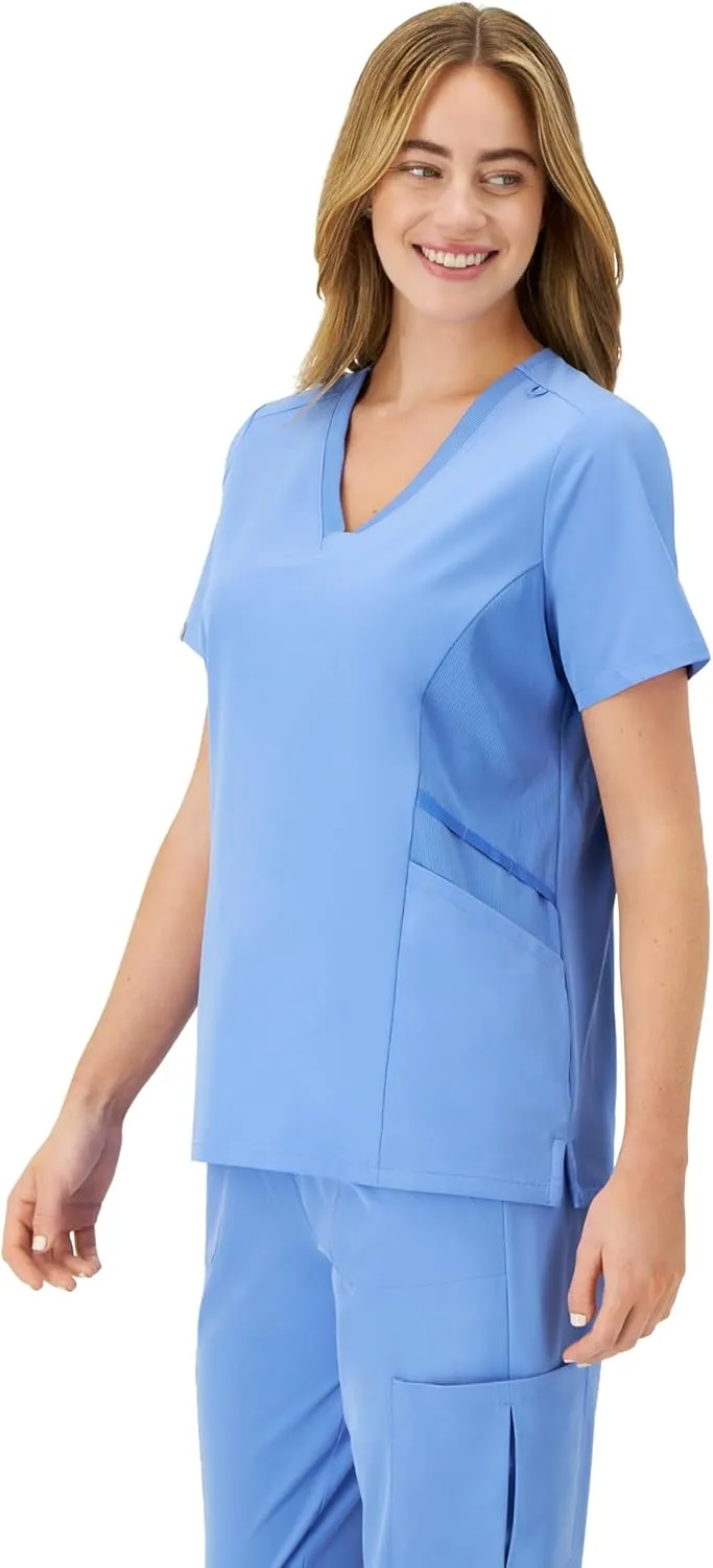 Hanes Women's Scrubs Healthcare Top, Moisture-Wicking Stretch Scrub Shirts, Ribbed Side Panels