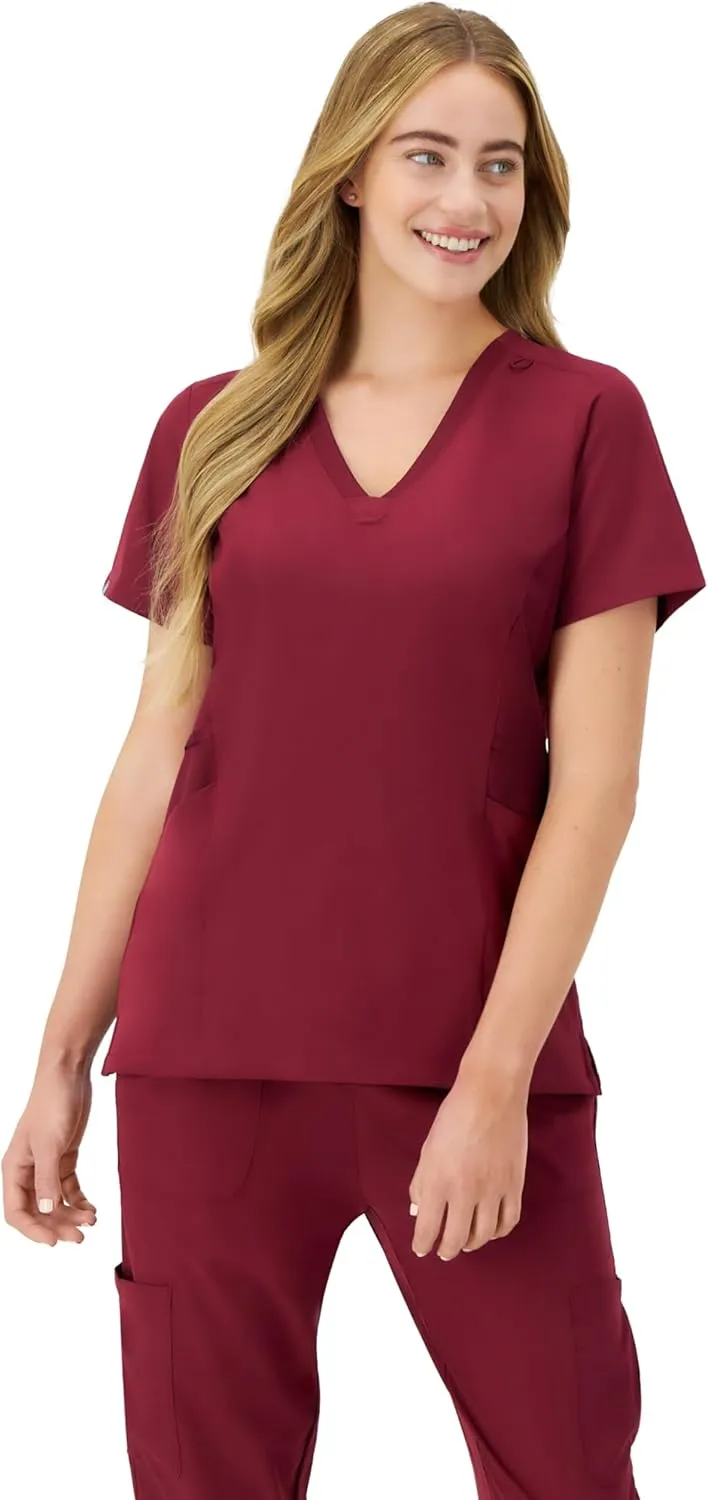 Hanes Women's Scrubs Healthcare Top, Moisture-Wicking Stretch Scrub Shirts, Ribbed Side Panels