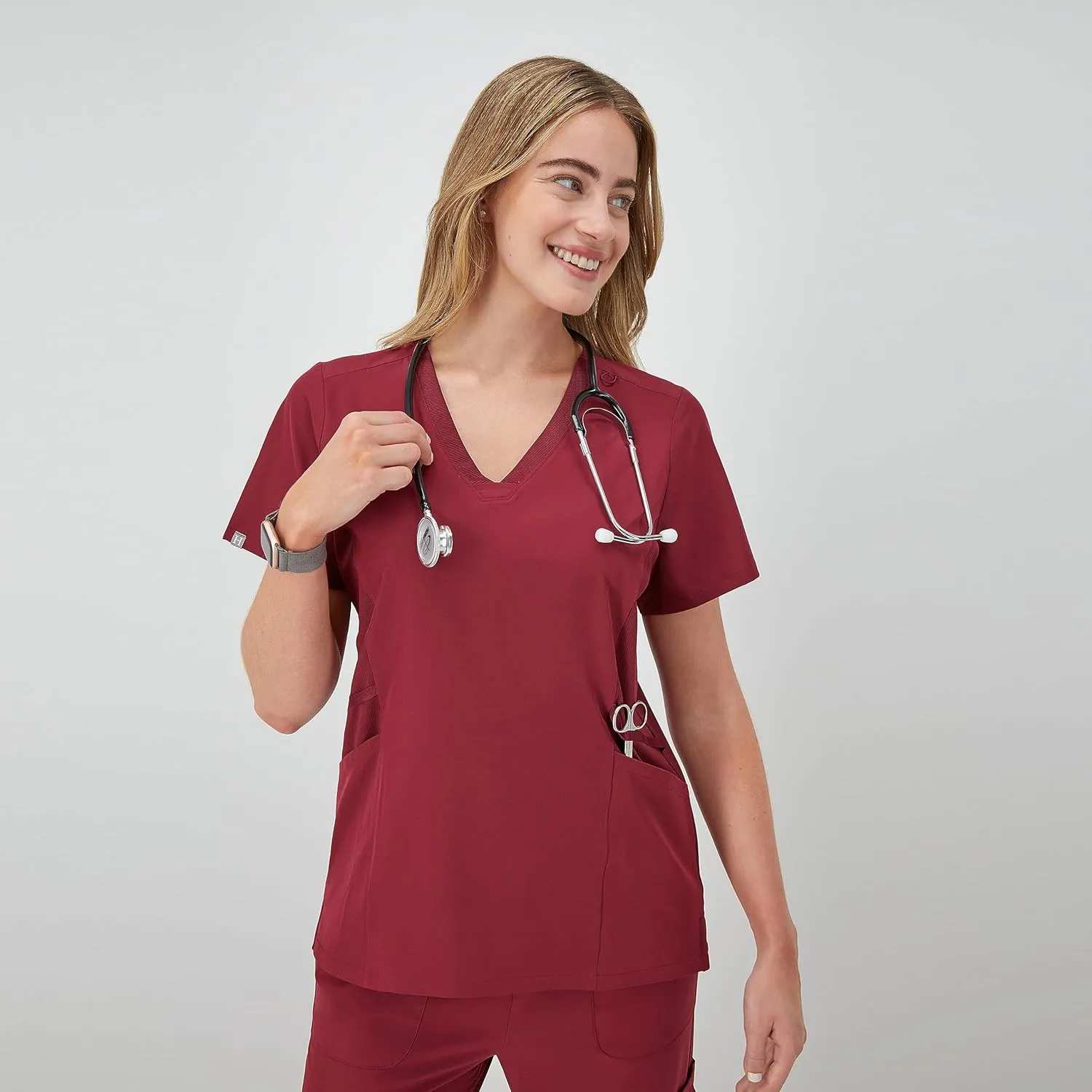 Hanes Women's Scrubs Healthcare Top, Moisture-Wicking Stretch Scrub Shirts, Ribbed Side Panels