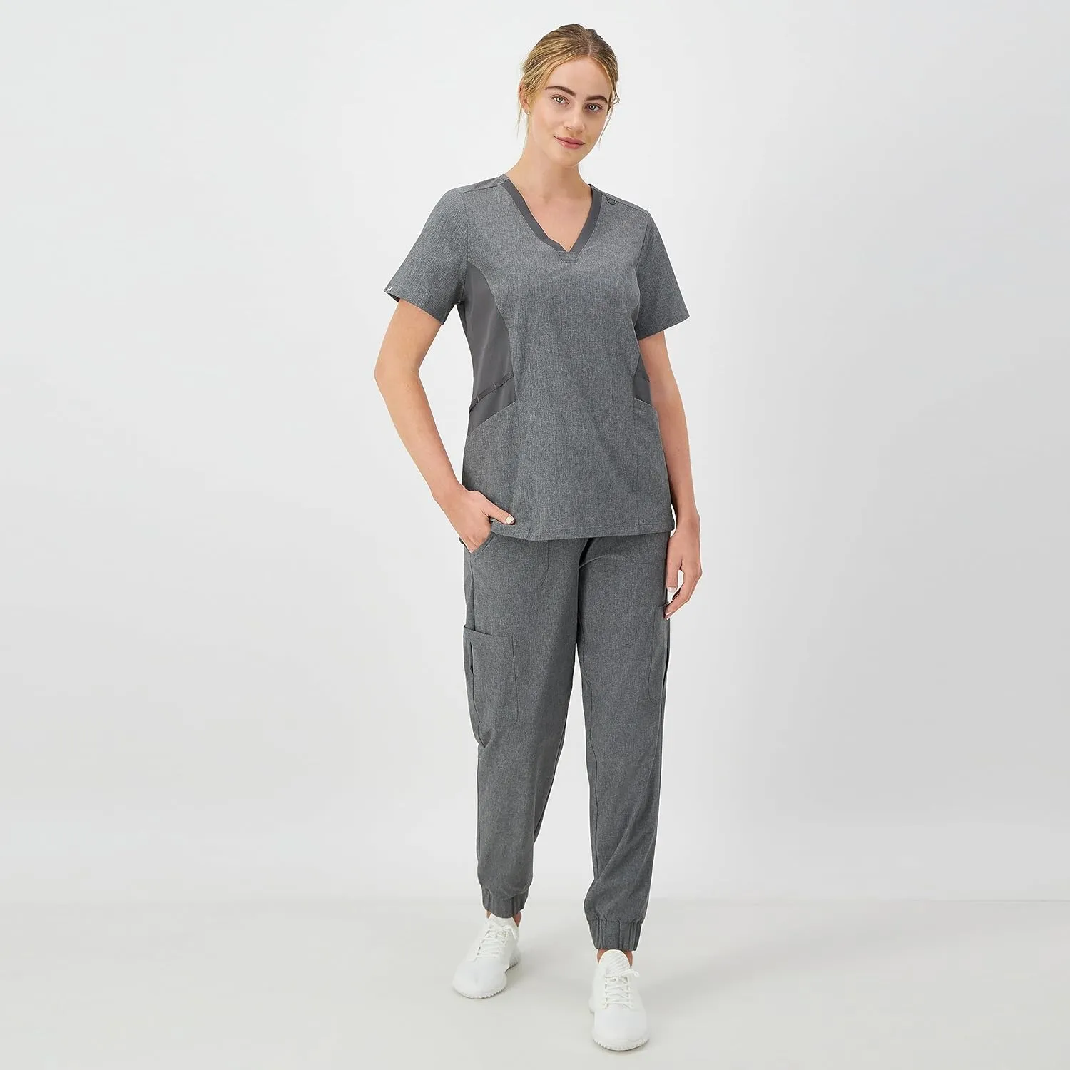 Hanes Women's Scrubs Healthcare Top, Moisture-Wicking Stretch Scrub Shirts, Ribbed Side Panels