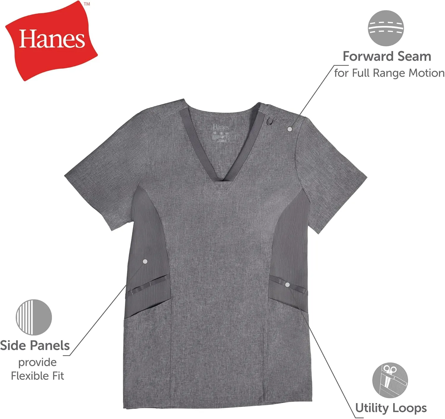 Hanes Women's Scrubs Healthcare Top, Moisture-Wicking Stretch Scrub Shirts, Ribbed Side Panels