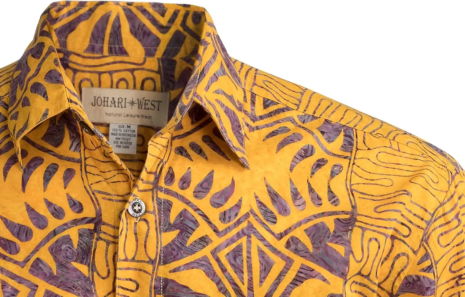 Hawaiian Short Sleeve Cotton Button-Down Batik Shirt for Men (Geometric Forest)