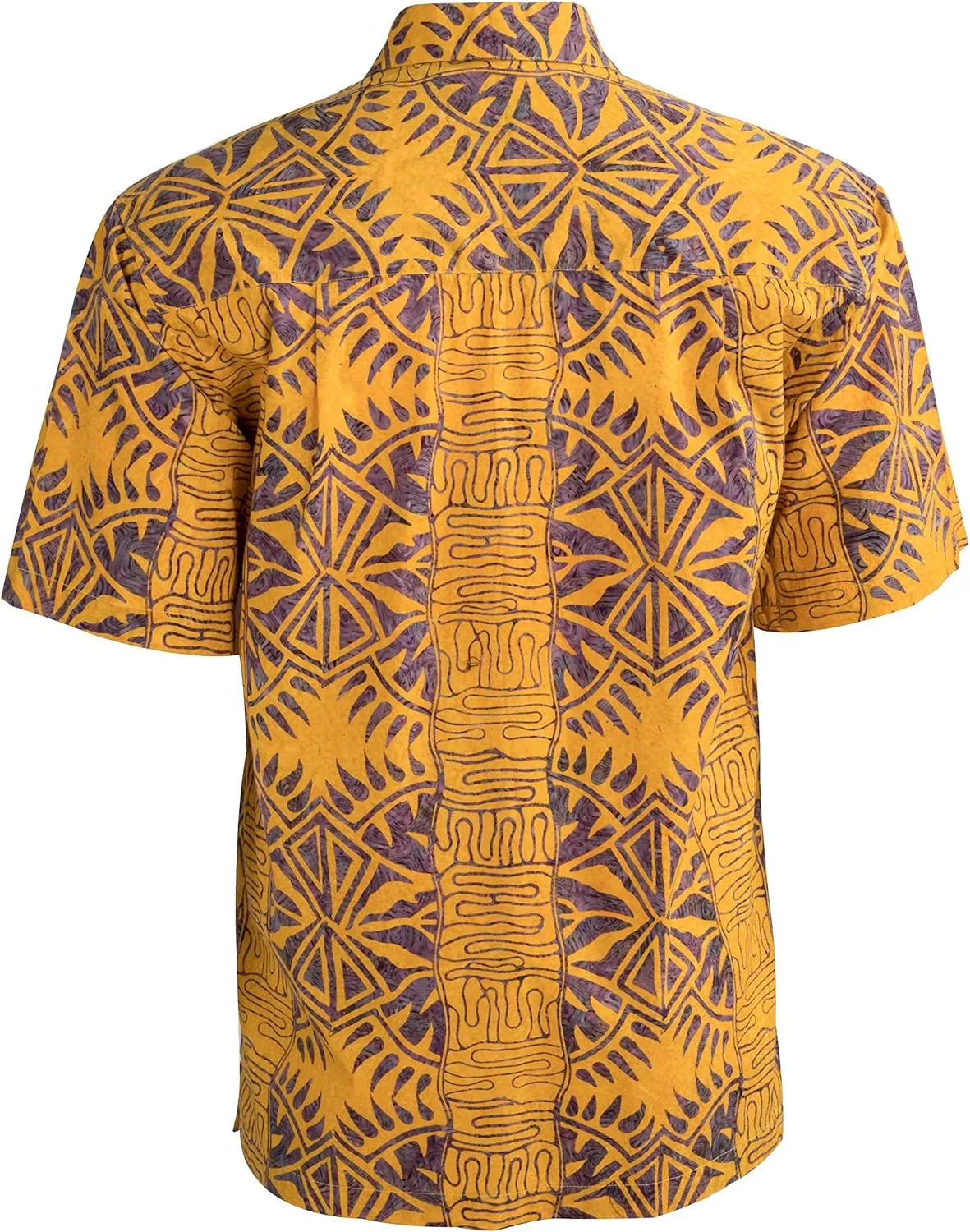 Hawaiian Short Sleeve Cotton Button-Down Batik Shirt for Men (Geometric Forest)