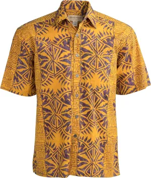 Hawaiian Short Sleeve Cotton Button-Down Batik Shirt for Men (Geometric Forest)