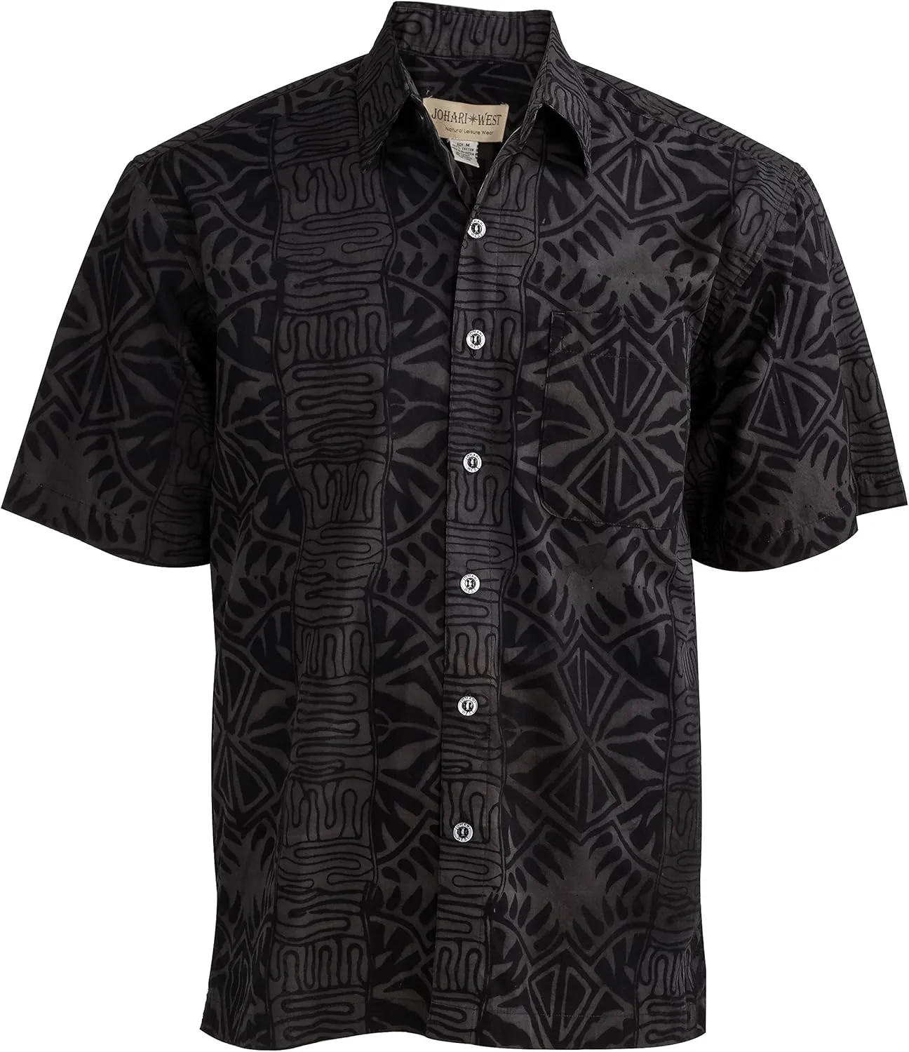Hawaiian Short Sleeve Cotton Button-Down Batik Shirt for Men (Geometric Forest)