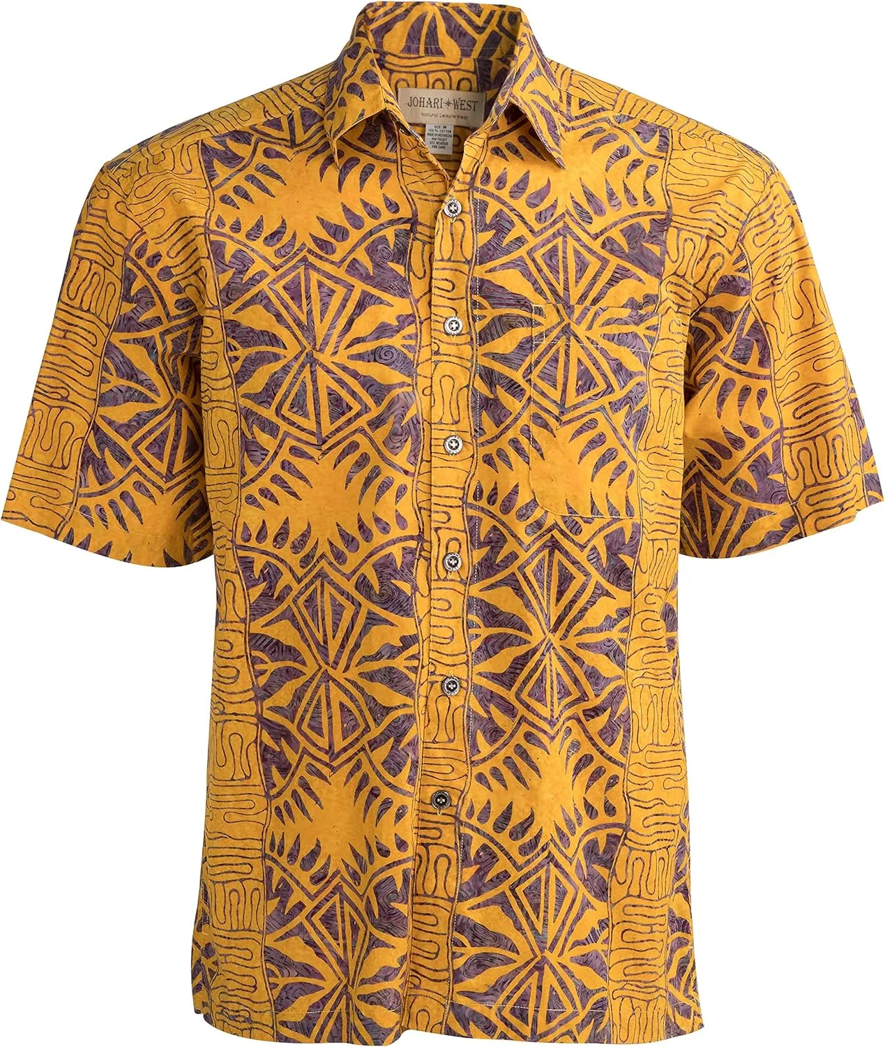 Hawaiian Short Sleeve Cotton Button-Down Batik Shirt for Men (Geometric Forest)