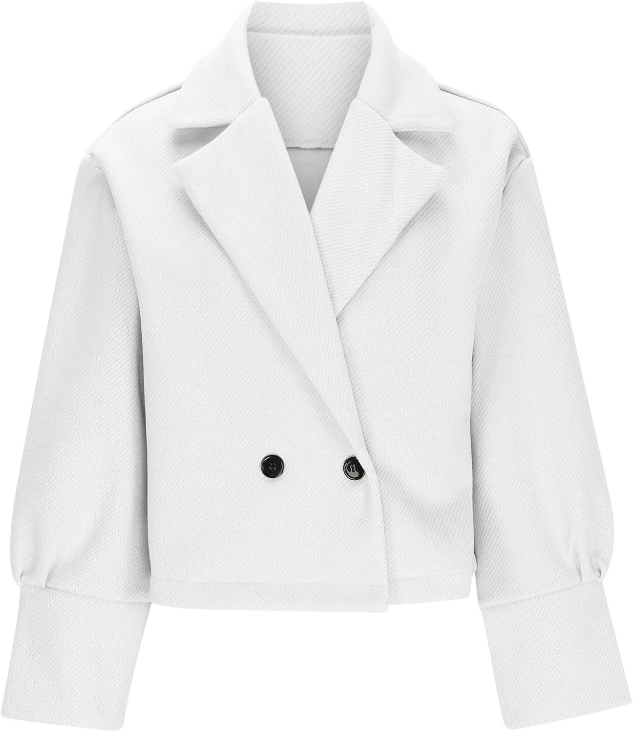 HGps8w Women's Double-Breasted Trench Coat, Dressy Notched Lapel Versatile Wool Blend Long Sleeve Cropped Jacket Outerwear