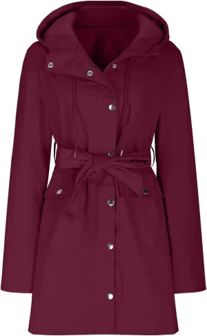 HGps8w Women's Raincoat Belted Waist Waterproof Hooded Trench Coats Lightweight Outdoor Windbreaker Long Travel Jackets