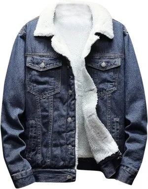 hlysgo Men's Sherpa Fleece Lined Denim Jacket Warm Winter Trucker Jacket Cowboy Long Sleeve Button Down Jean Jacket Coats