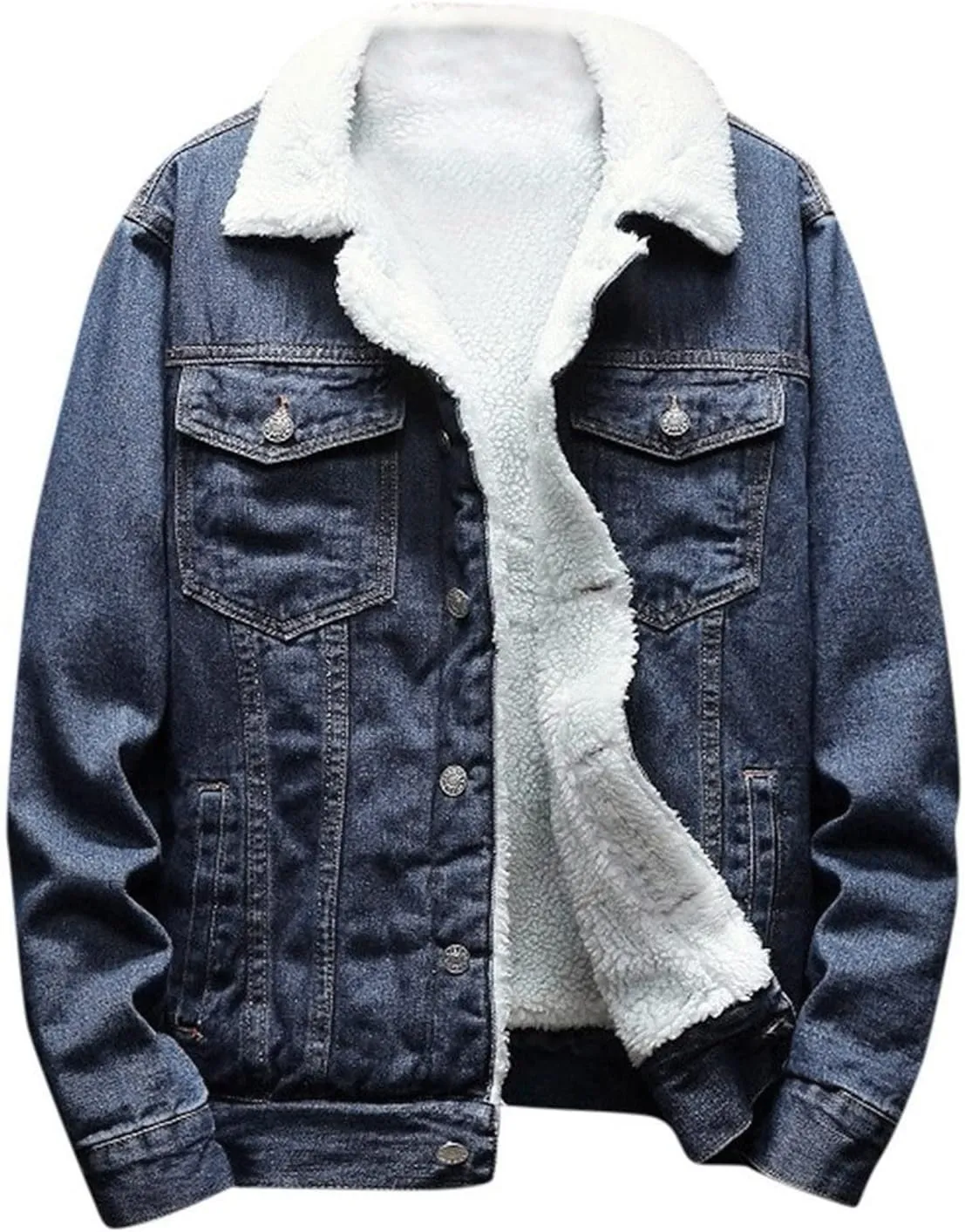 hlysgo Men's Sherpa Fleece Lined Denim Jacket Warm Winter Trucker Jacket Cowboy Long Sleeve Button Down Jean Jacket Coats