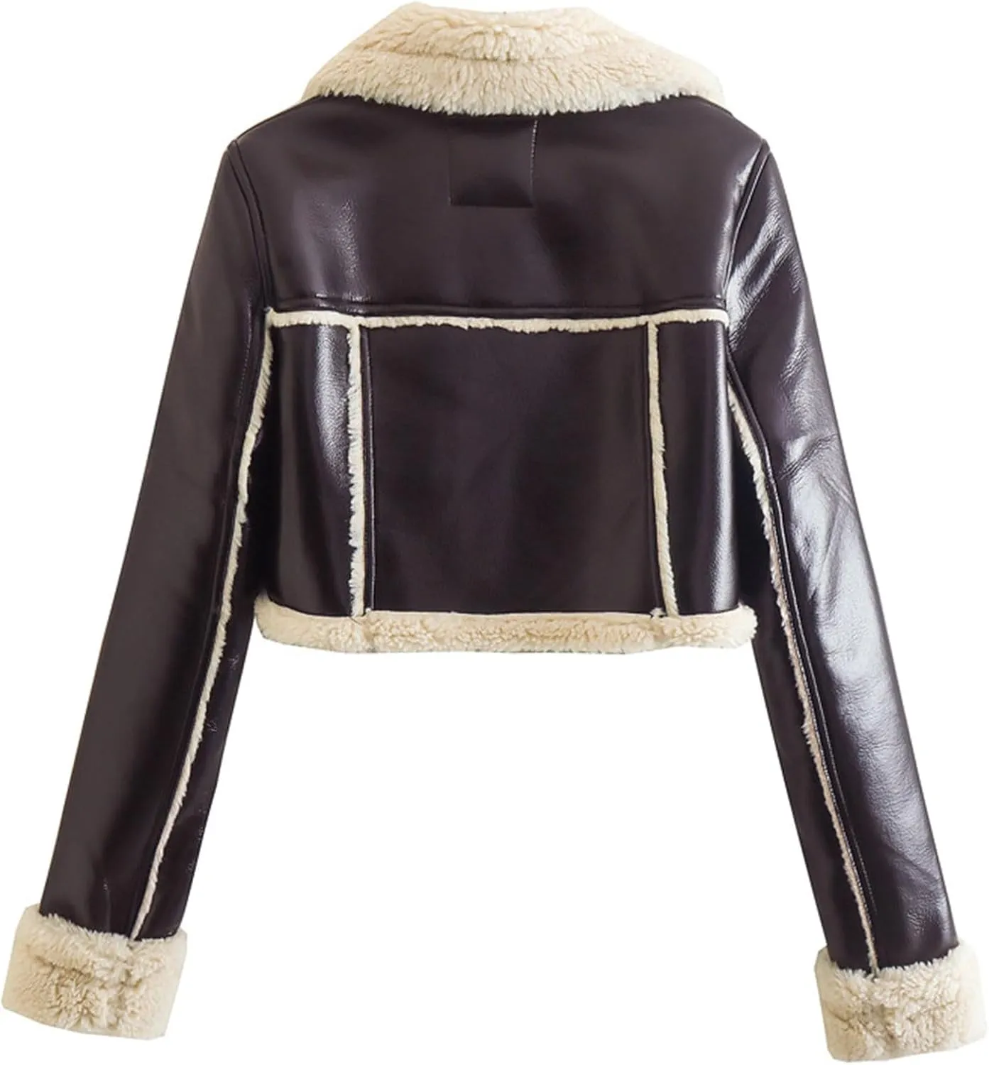 hlysgo Womens Faux Shearing Leather Jackets Sherpa-Lined Crop Coat Winter Bomber Jacket Short Outerwear Winter Clothes