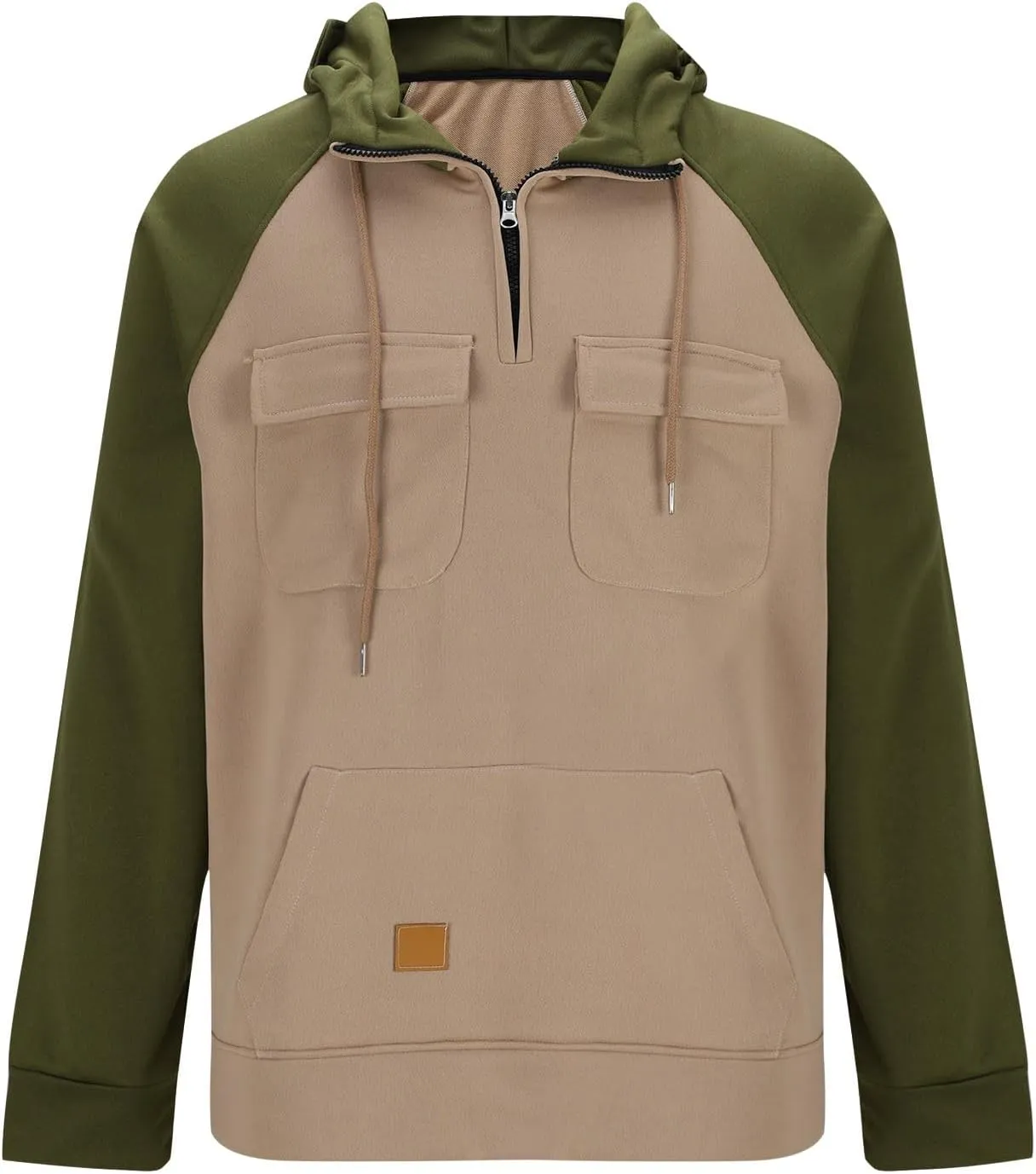Hoodies for Men Quarter Zip Aztec Pullover Tactical Jacket Fall Vintage Outdoor Hooded Cargo Sweatshirts Multi Pocket