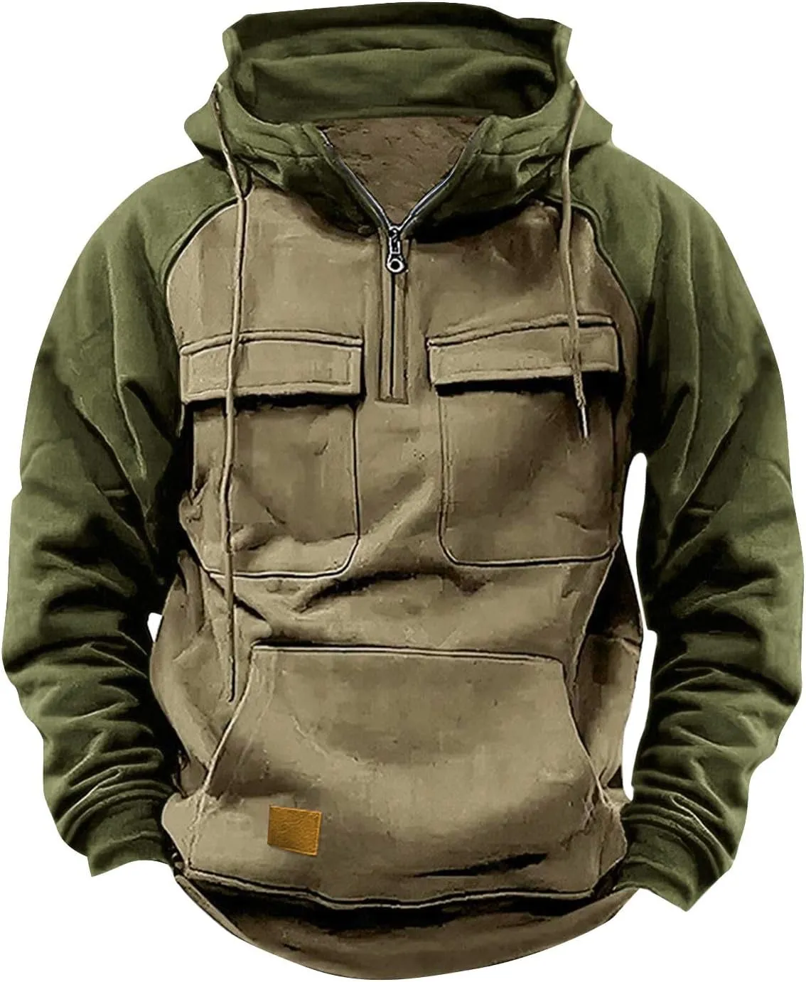 Hoodies for Men Quarter Zip Aztec Pullover Tactical Jacket Fall Vintage Outdoor Hooded Cargo Sweatshirts Multi Pocket