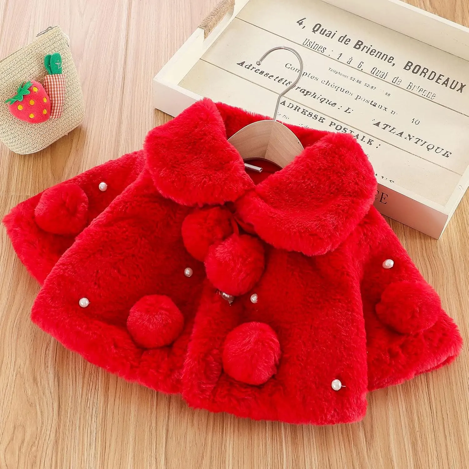 Infant Baby Girl Faux Fur Warm Winter Cape Cloak Coat Jacket Thicken Shawl Snowsuit Outerwear Cute Fuzzy Jacket