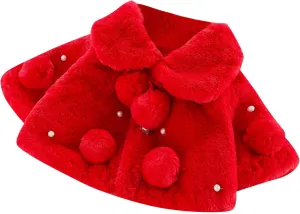Infant Baby Girl Faux Fur Warm Winter Cape Cloak Coat Jacket Thicken Shawl Snowsuit Outerwear Cute Fuzzy Jacket