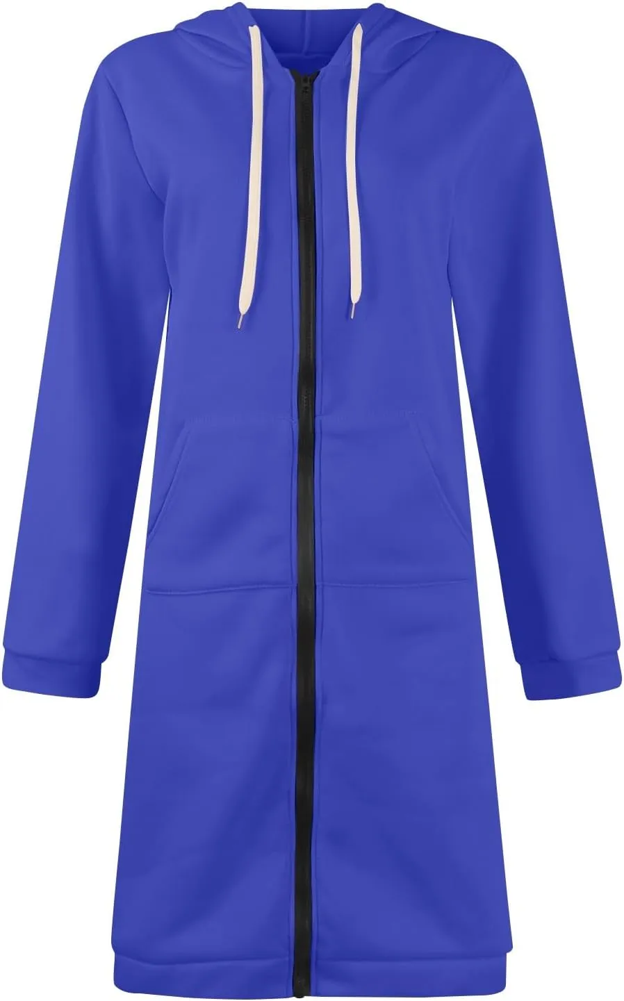 Jackets for Women Casual Zip Up Long Tunic Hoodies Winter Windproof Drawstring Hooded Jacket Outerwear with Pockets