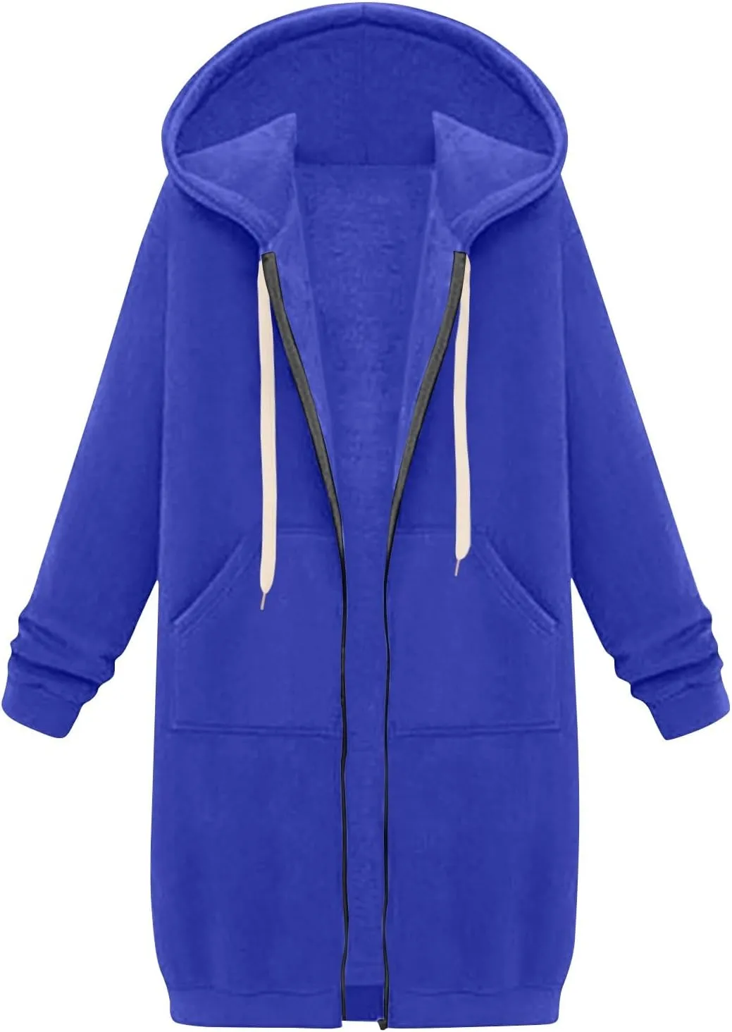 Jackets for Women Casual Zip Up Long Tunic Hoodies Winter Windproof Drawstring Hooded Jacket Outerwear with Pockets