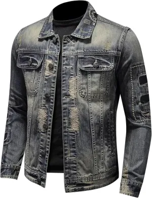 Jean Jacket for Men Slim Fit Vintage Washed Denim Jacket Coat Long Sleeve Teen Boys Hip Hop Rock Motorcycle Jackets