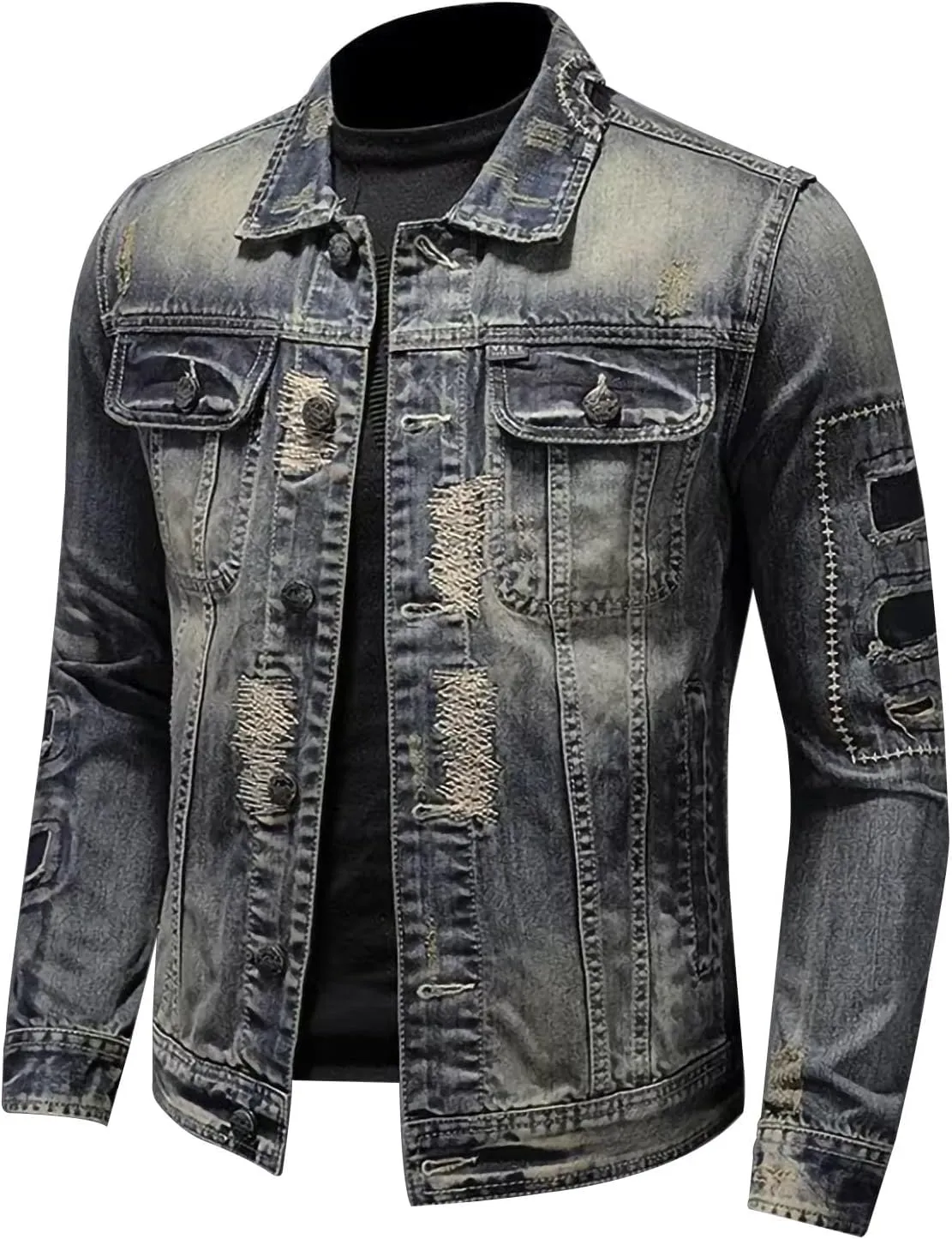 Jean Jacket for Men Slim Fit Vintage Washed Denim Jacket Coat Long Sleeve Teen Boys Hip Hop Rock Motorcycle Jackets