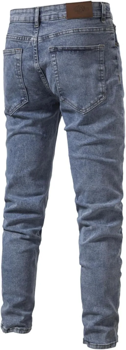 Jean Pants for Men Slim Fit Straight Leg Jean Stretch Skinny Denim Pencil Pants Distressed Comfort Flex Waist Pants