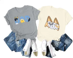 JINTING Dog Mom Shirt Mom and Dad Shirts Couple Outfit T-Shirt Casual Letter Graphic Top Tees