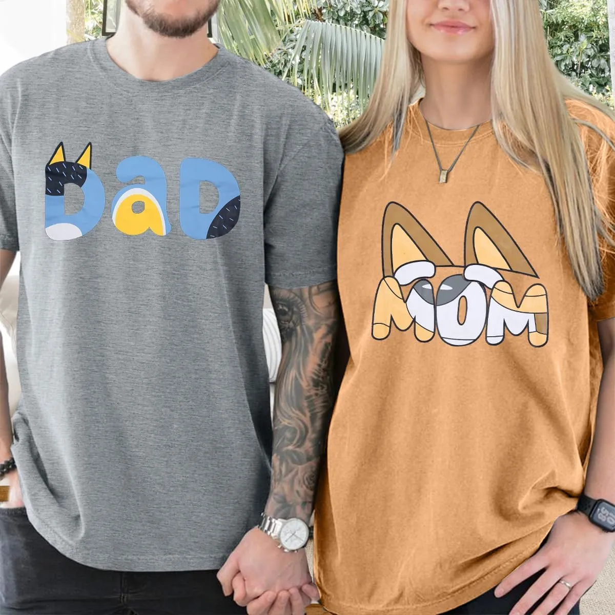 JINTING Dog Mom Shirt Mom and Dad Shirts Couple Outfit T-Shirt Casual Letter Graphic Top Tees