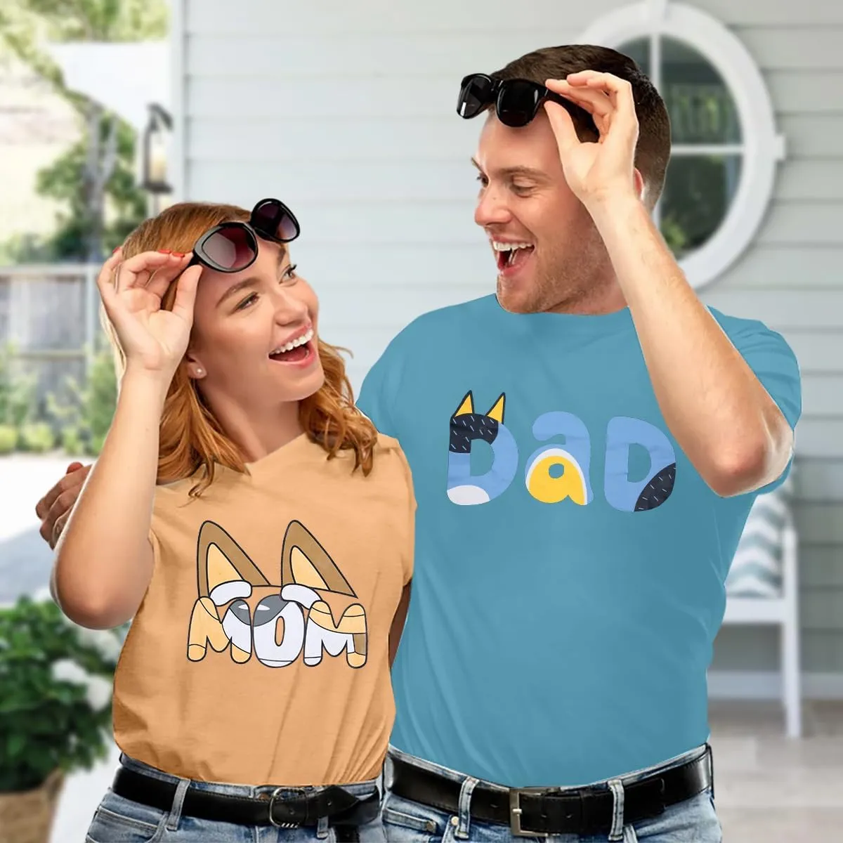 JINTING Dog Mom Shirt Mom and Dad Shirts Couple Outfit T-Shirt Casual Letter Graphic Top Tees